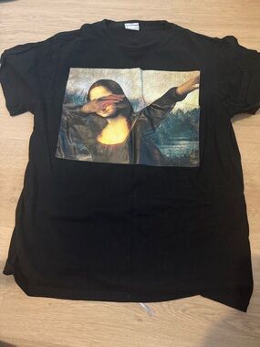 Black Graphic Mona Lisa Dabbing Short-Sleeve Men's T-Shirt-Youth XS